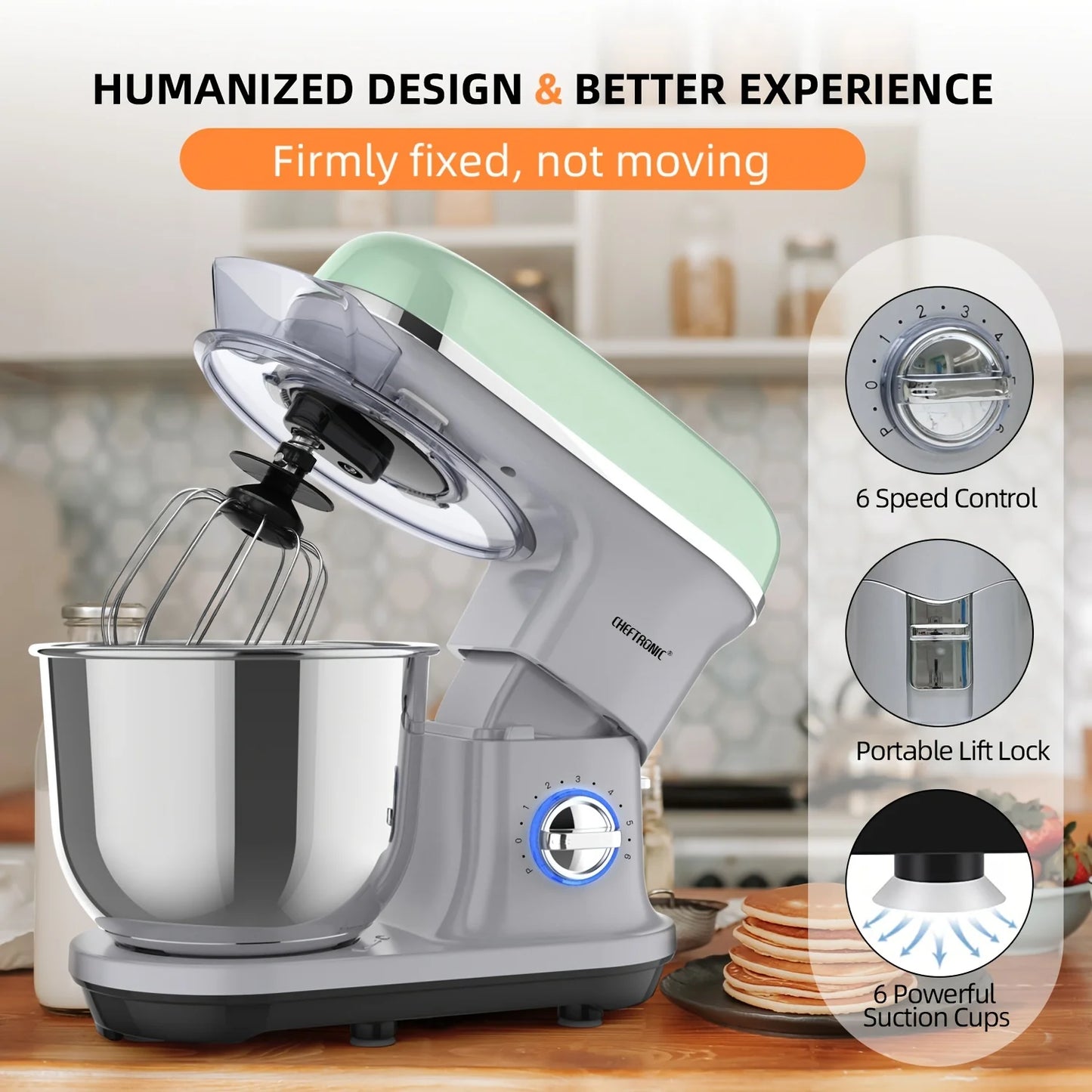 Cheftronic Stand Mixer 5.5QT Tilt Head Electric Household Food Processor 500W 6 Speed US Plug