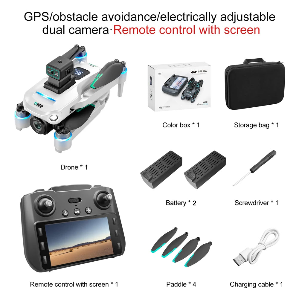 2024 S159 GPS PRO Drone 5G 8K HD Aerial Photography Dual-Camera Dron with Screen Omnidirectional Obstacle Avoidance Drone RC Toy