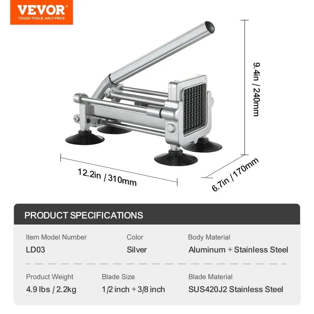 Stainless Steel French Fry Cutter Potato Vegetable Chopper Multi Functional Kitchen Tool with Two Blades