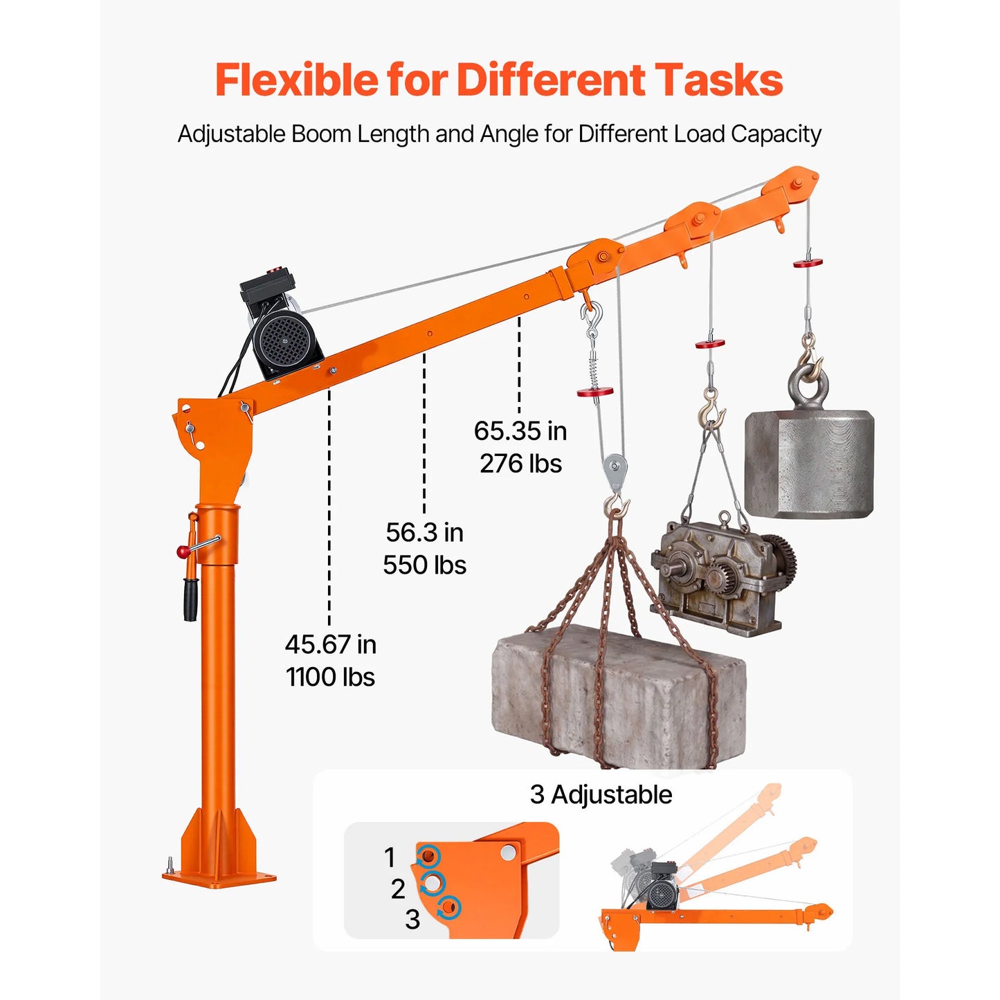 SucceBuy 1100/2200 lbs Electric Truck Crane with Electric Hoist & 360° Rotating Telescopic Boom Foldable Lifting Bed Jib Hoist