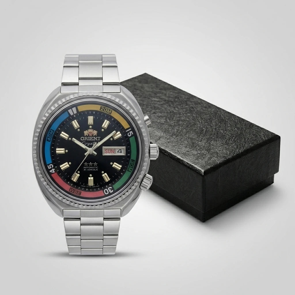 ORIENT Retro World Timer Automatic Watch 21 Jewels Day Date Luminous Stainless Steel Men Mechanical Wristwatch