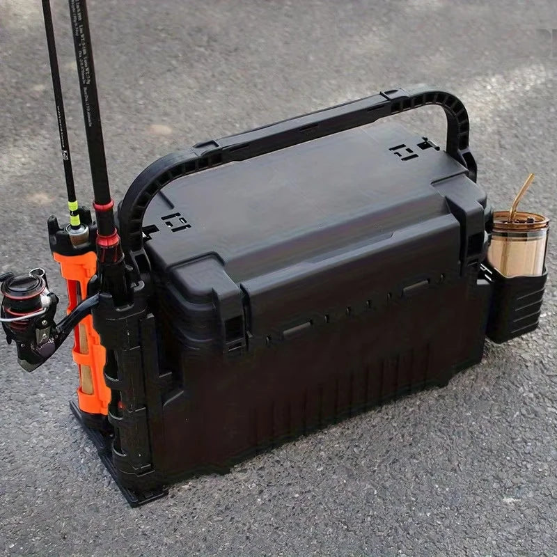 Ackibbik Large 11L Fishing Box Two Layer Tackle Storage with Two Rod Holders and Two Cup Holders