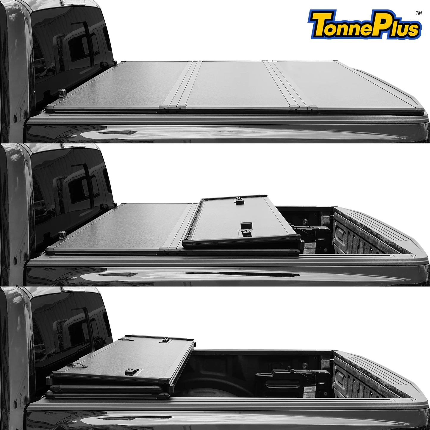 TonnePlus FRP Hard Tri-Fold Bed Tonneau Cover Compatible with 1999-2024 F250 F350 SuperDuty 6.8FT Bed and Lightning 81.9 Inch Bed