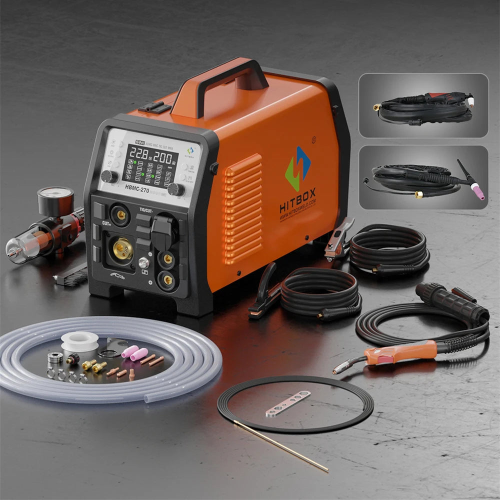 HITBOX 6 in 1 270A Aluminum Welding Machine MMA/Gas MIG/Gasless MIG/HF TIG/Cut Digital Screen 2T 4T Inverter Welder Stainless