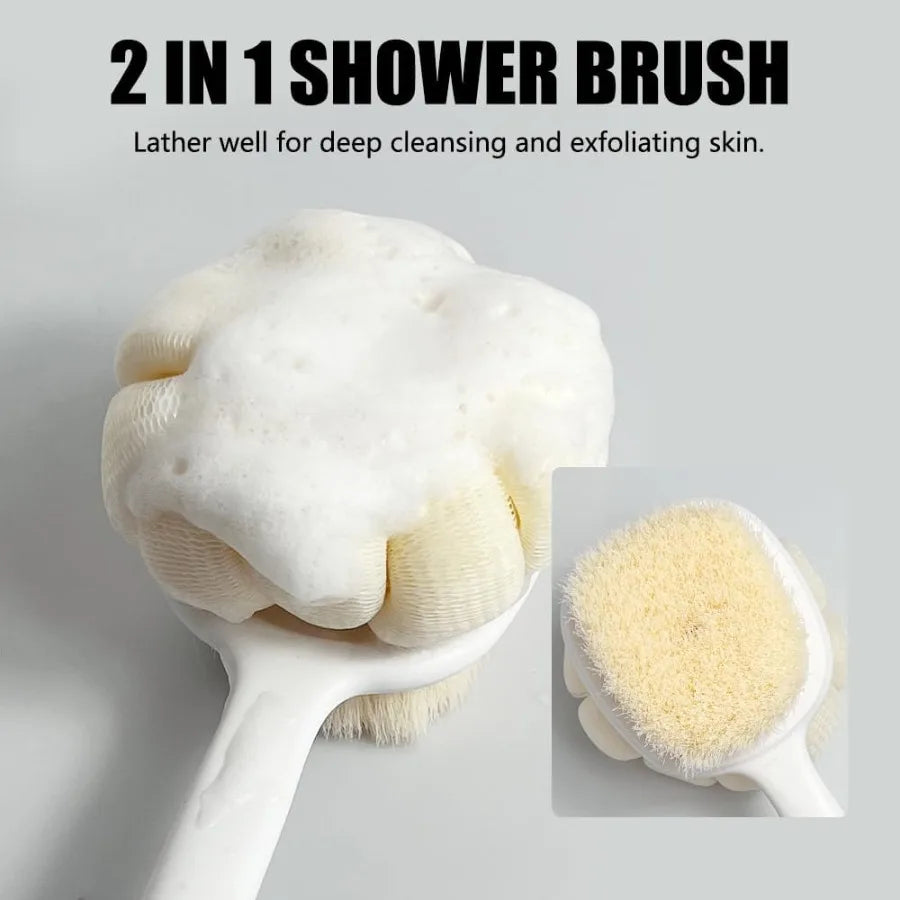 Soft Bristles Loofah Back Scrubber With Long Handle Exfoliating Bath Mesh Sponge