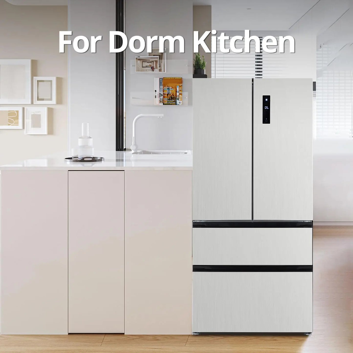 PioneerWorks French Door Refrigerator Large Capacity 18.8 Cubic Feet 4 Door Full Size Counter Depth Stainless Steel Auto Defrost