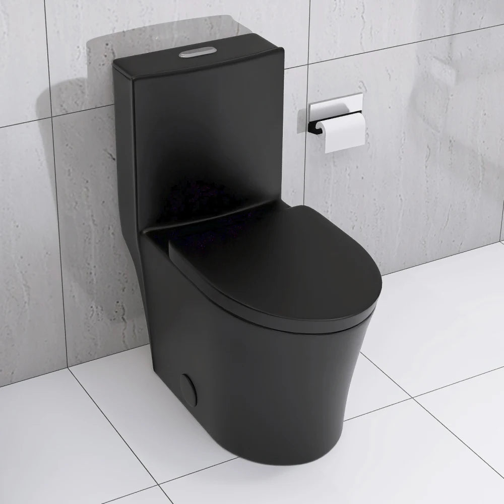 Matte Black Elongated One Piece Toilet Dual Flush 1.1/1.6 GPF Water Saving 1000g