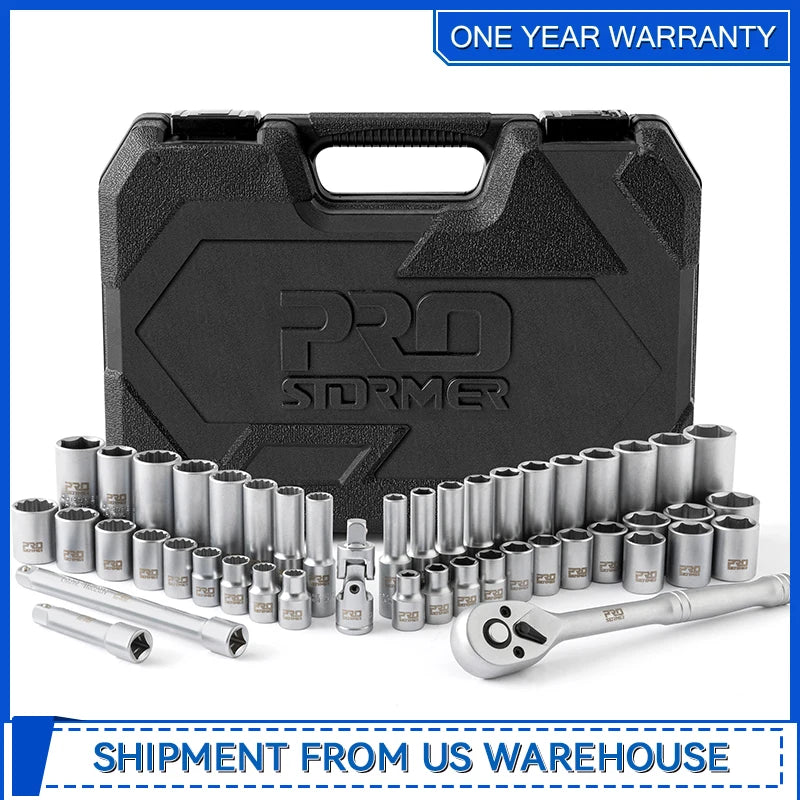 Drive Socket Wrench Set 46-Piece 3/8'' Ratcheting Wrench Set with 72 Tooth Ratchet Universal for Home By Prostormer