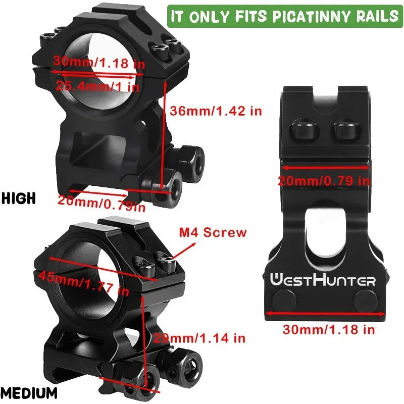 WestHunter Industrial Grade Precision Rifle Scope Rings, 1 Inch 30 mm Tactical 6061 T6 | 1.14"/29 mm Center Height Center Height