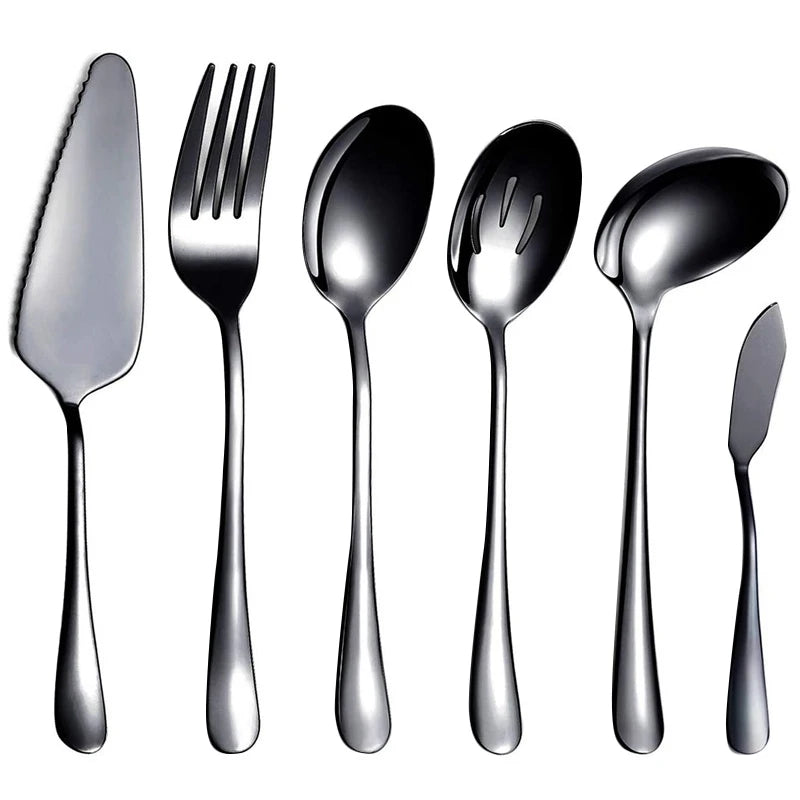 6 Piece Serving Flatware Set With Cake Server And Slotted Spoon