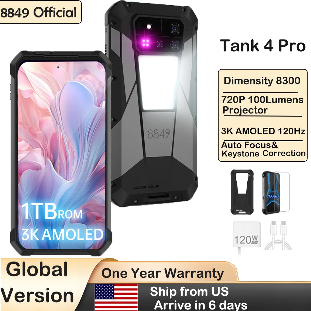 8849 Tank 4 Pro Unihertz 5G Rugged Projector Smartphone 1TB AMOLED 120Hz