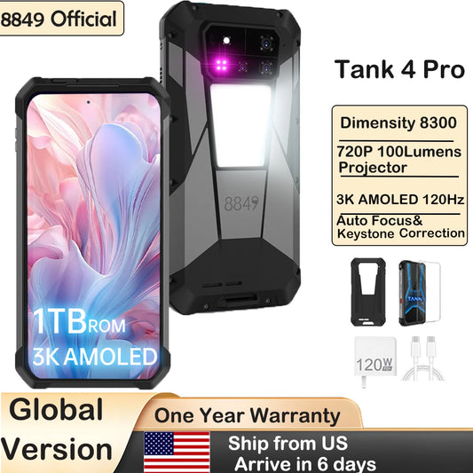 8849 Tank 4 Pro Unihertz 5G Rugged Projector Smartphone 1TB AMOLED 120Hz
