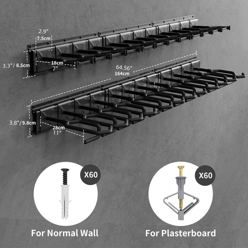 12 Slot Long Gun Rack Wall Mounted Adjustable Rifle Storage Holder 220 Lbs Load Capacity