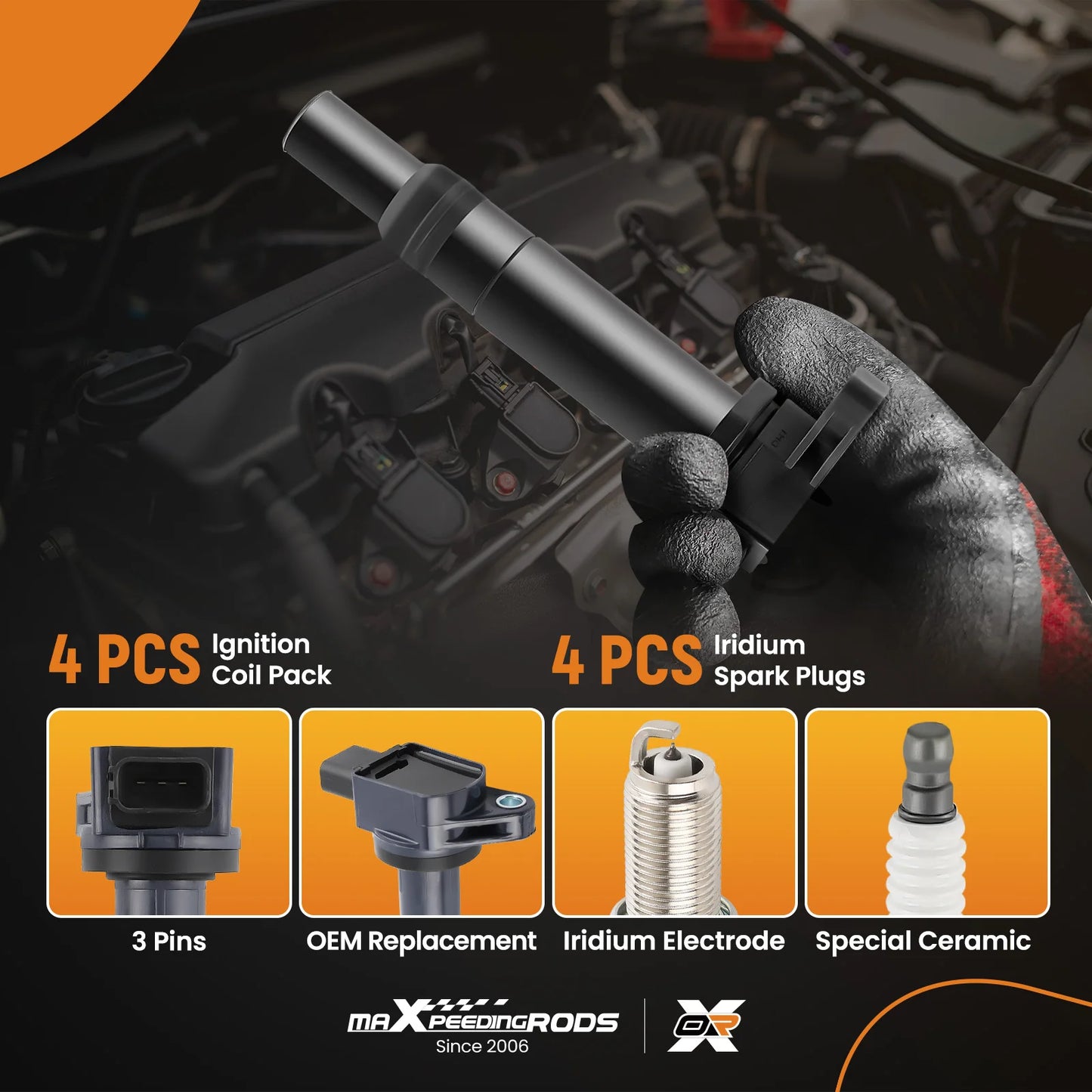 4 Ignition Coils And Iridium Spark Plugs For Honda Accord 03-07 CRV 02-09 2.4L