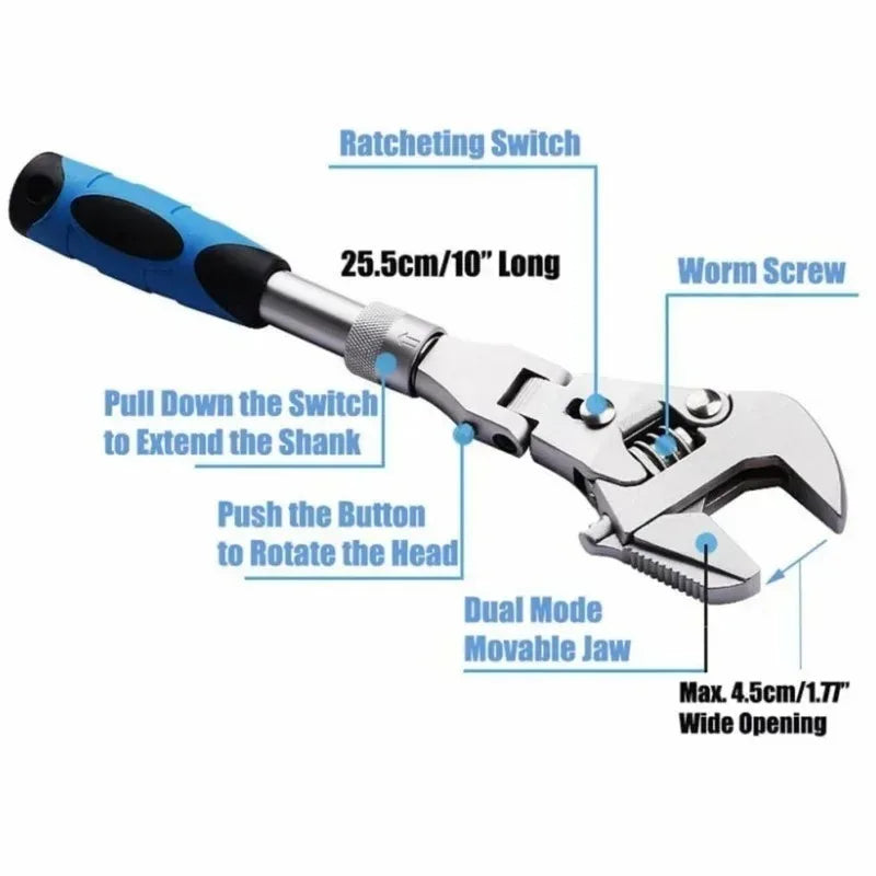 Multifunction 5 In 1 Torque Wrench 10 Inch Adjustable Ratchet Wrench 180 Degree Folding Spanner Household Maintenance Tool