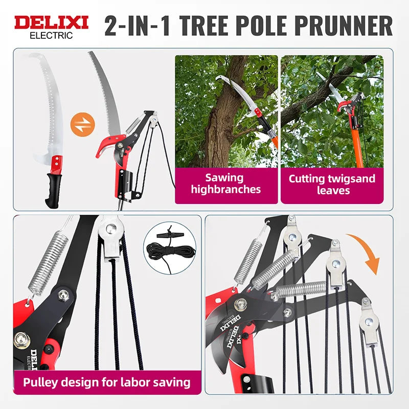 Delixi Electric 2 In 1 Telescopic Tree Pruning Saw 9 26 Ft With Branch Shears