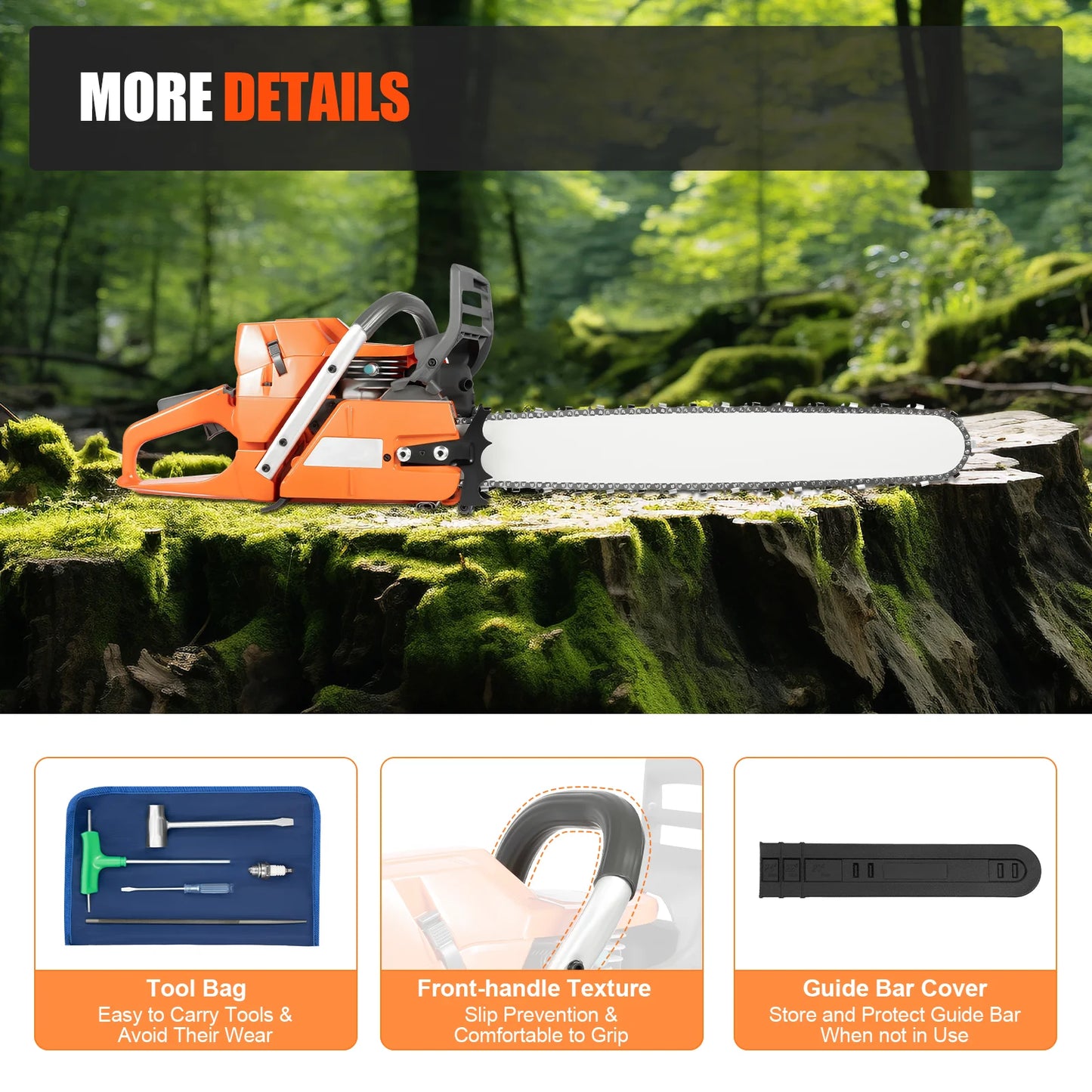 Gasoline Power Chainsaw 24 Inch Guide Bar 65 72 CC Hand Pull Start