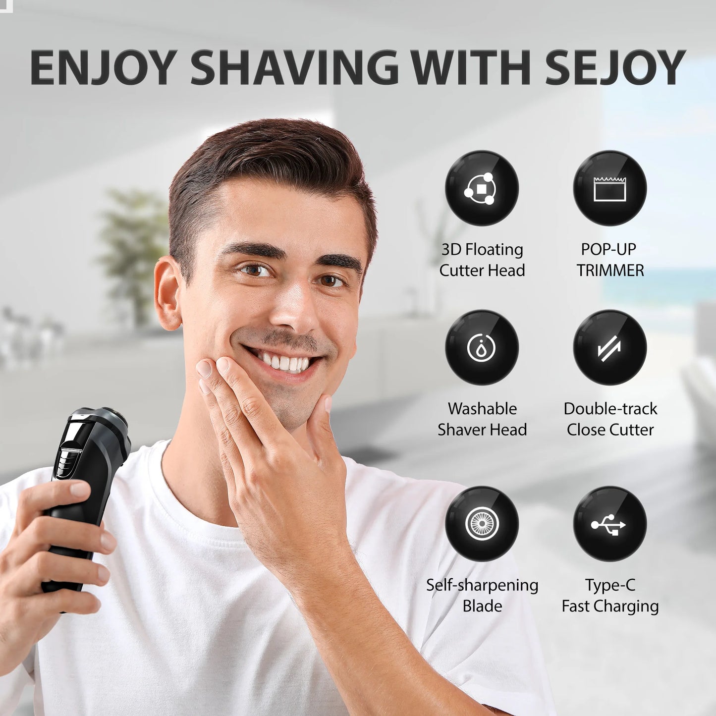 Sejoy 2 In 1 Electric Rotary Shaver Type C 3D Floating Blade Washable