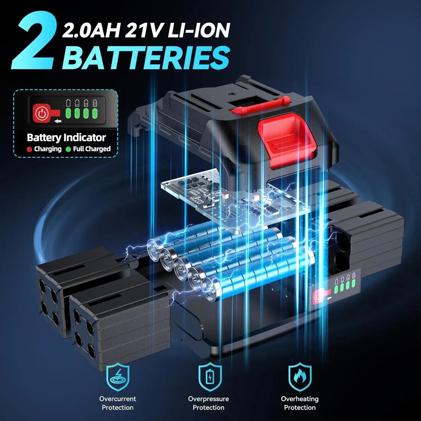 Seesii 21V Cordless Ratchet Wrench Kit 3/8 Inch Electric Ratchet 66Ft-lbs Variable Speed Power Ratchet with 2X 2.0Ah Batteries RT600B