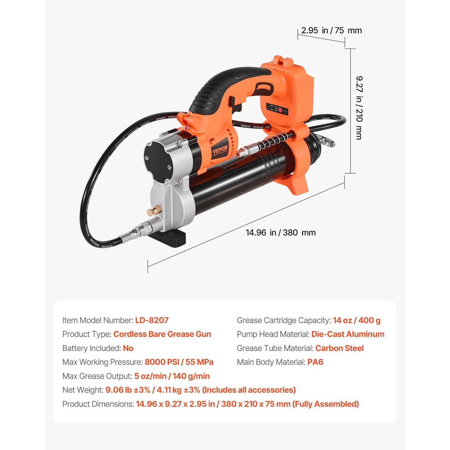 SucceBuy 8000PSI Cordless Electric Grease Gun with 35.4in Hose Car Maintenance Power Tool for 18V Battery Greasing Vehicles