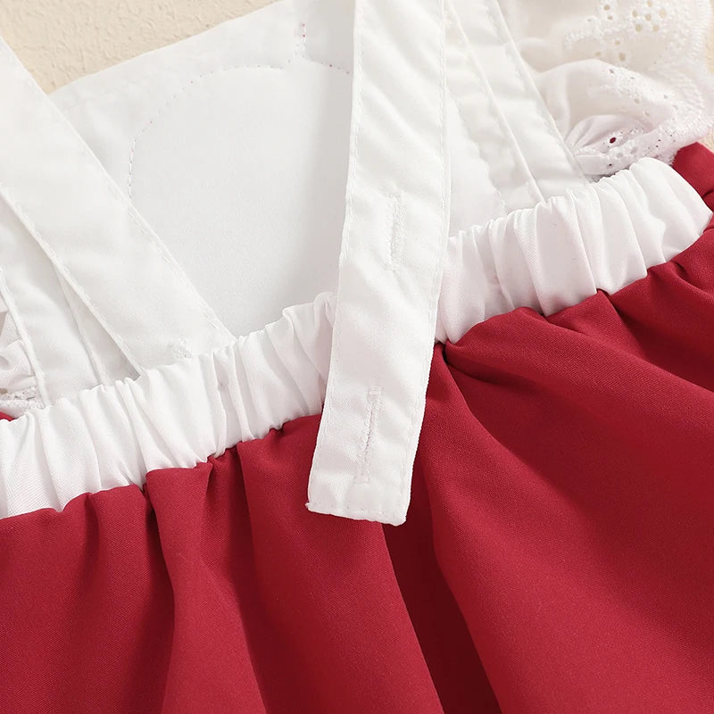 Infant Girls Rompers Dress with Cute Strawberry Embroidery Bow Lace Fly Sleeve Skirt Hem Adorable Summer Bodysuits