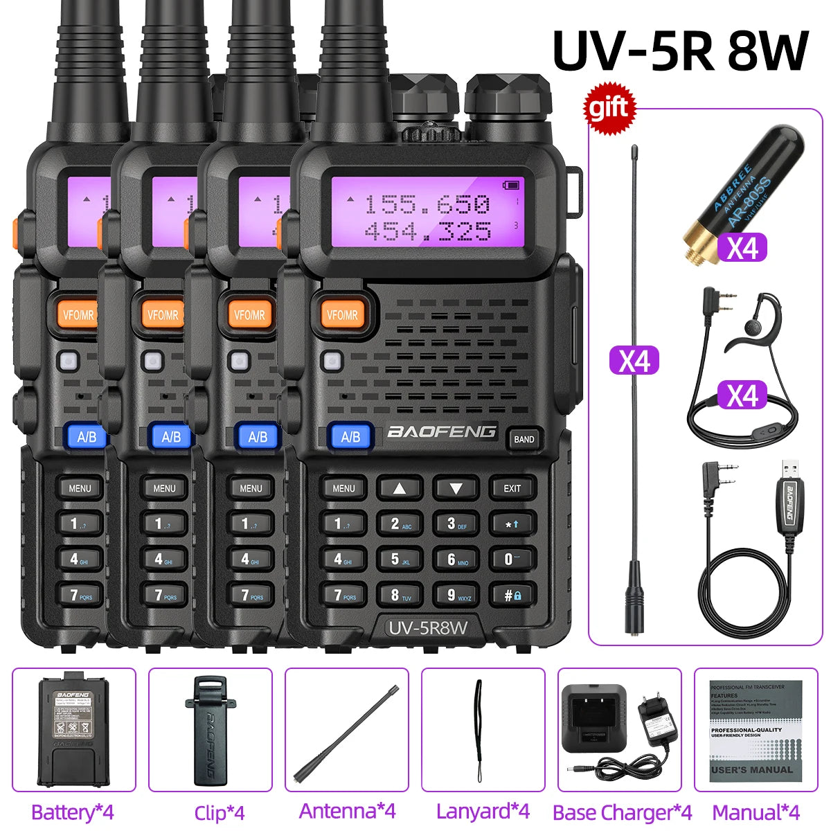 Baofeng UV-5R 8W Dual Band Walkie Talkie 1800mAh Battery