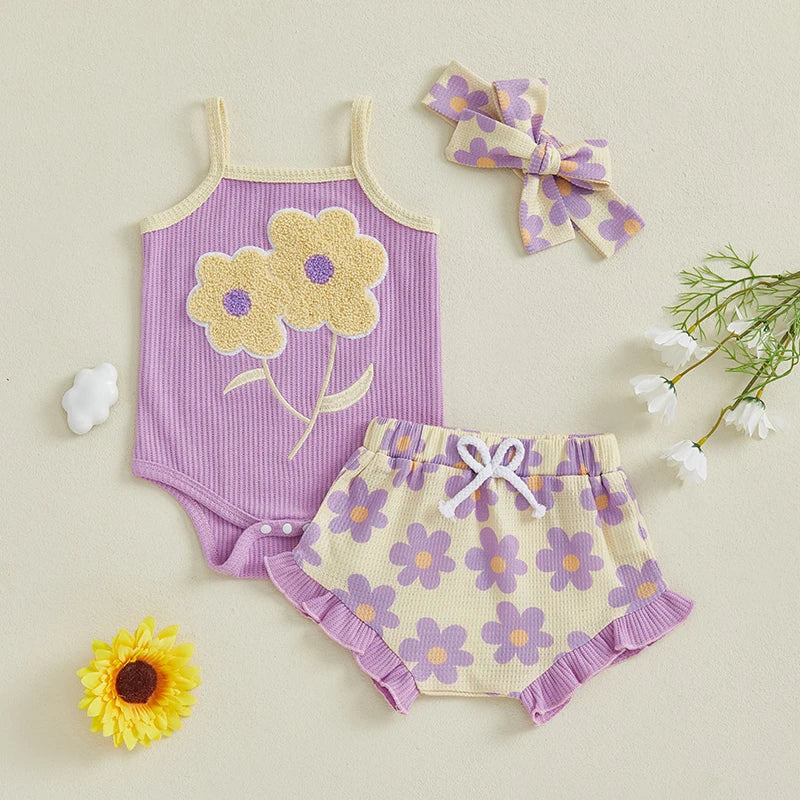 Baby Girl Floral Embroidered Sleeveless Ruffle Set