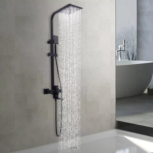 Shower Faucet Set Rainfall Shower Head Handle Combo Kit Wall Mount Black Stainless Steel Waterfall Jets