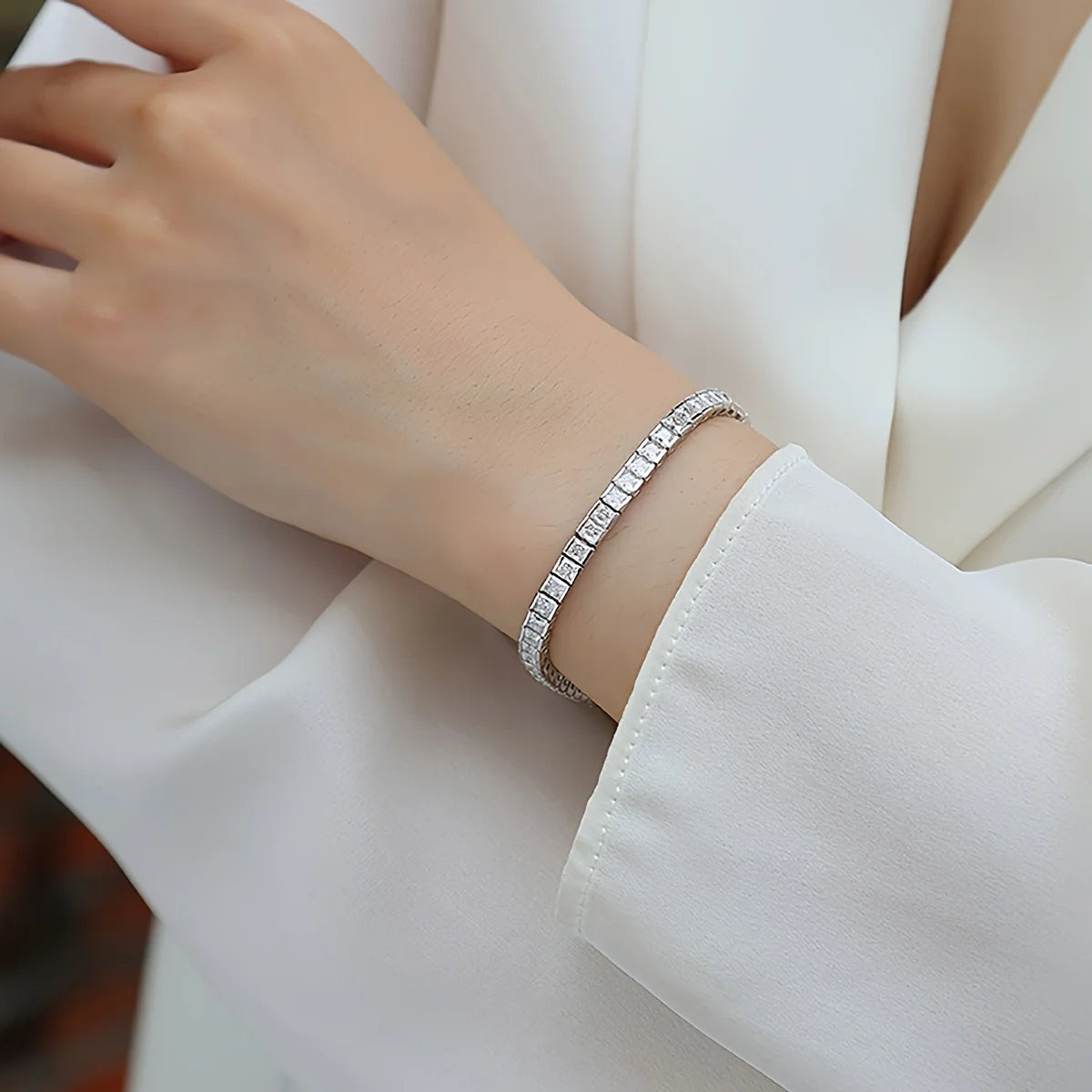 Moissanite Tennis Bracelet Princess Cut 925 Sterling Silver 18K Gold Plated