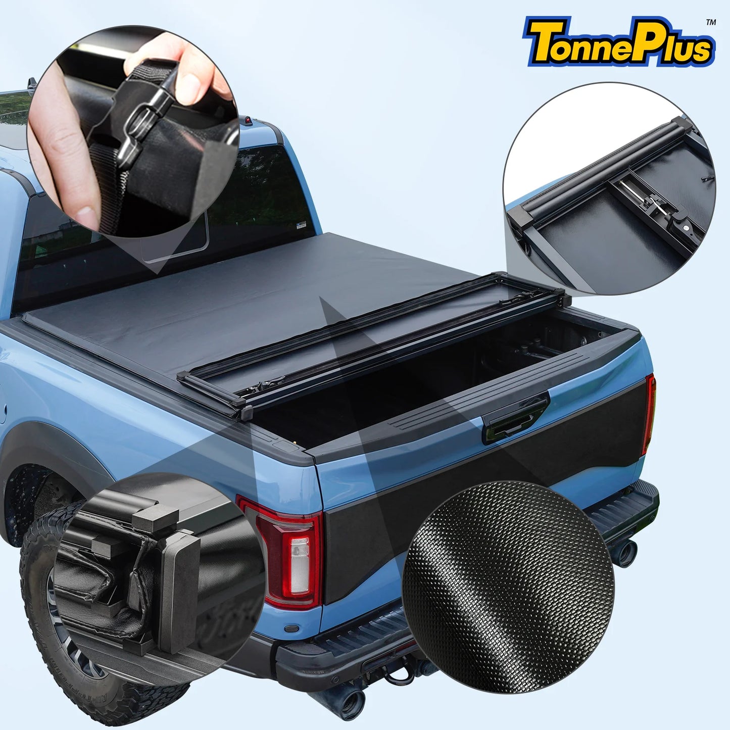TonnePlus Soft Quad-Fold Tonneau Cover for 2009-2024 Ram 1500 5.7 Foot Bed Without RamBox
