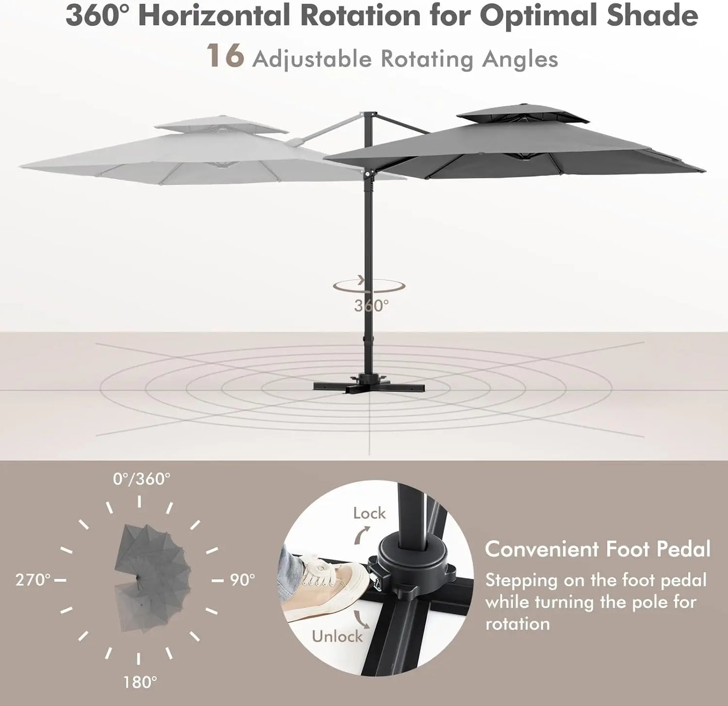 9.5 FT Cantilever Patio Umbrella Outdoor Square Offset Umbrella with 360 Degree Rotation Heavy Duty Hanging Umbrella