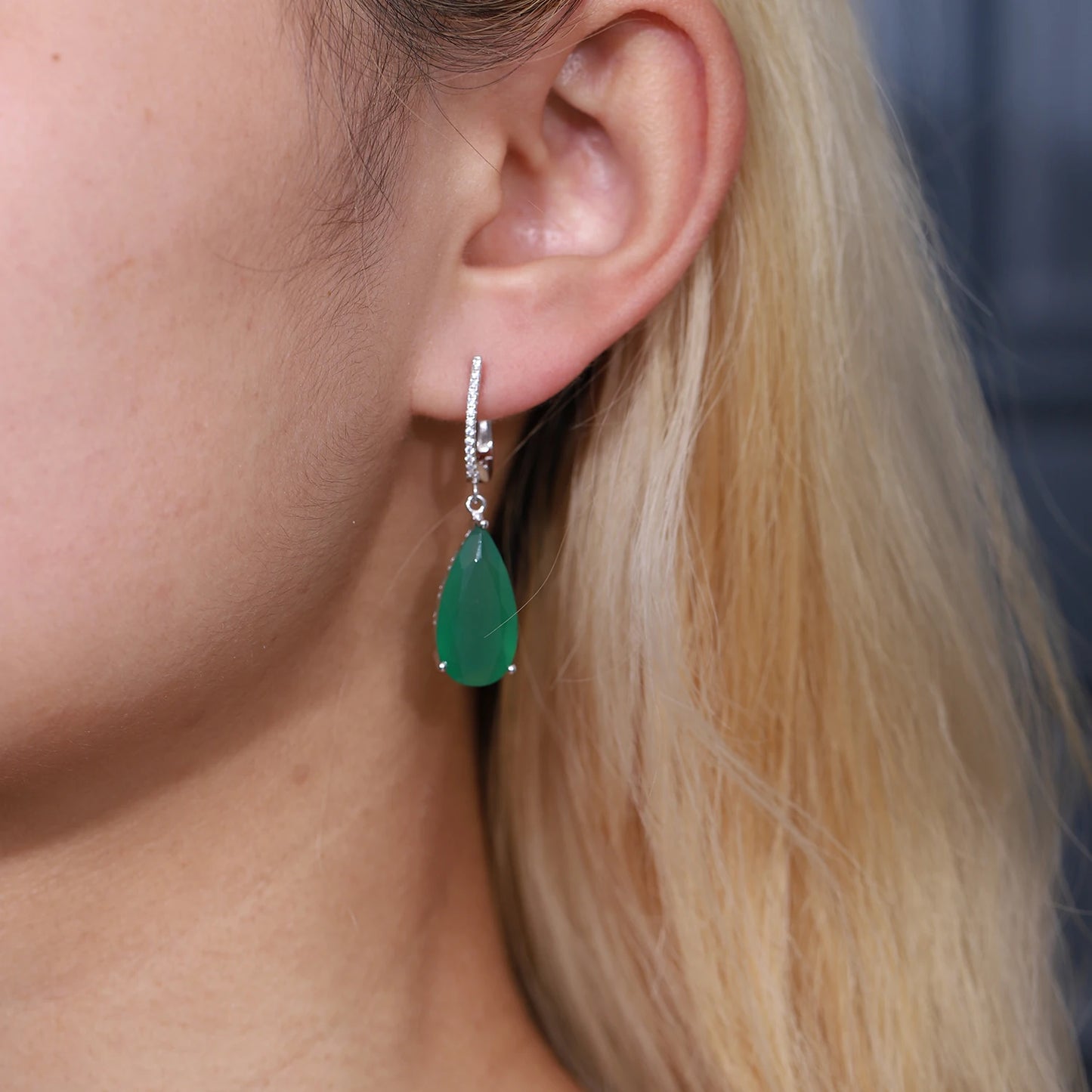 Gems Ballet Green Agate Drop Earrings 10x20mm Fine Jewelry 925 Sterling Silver