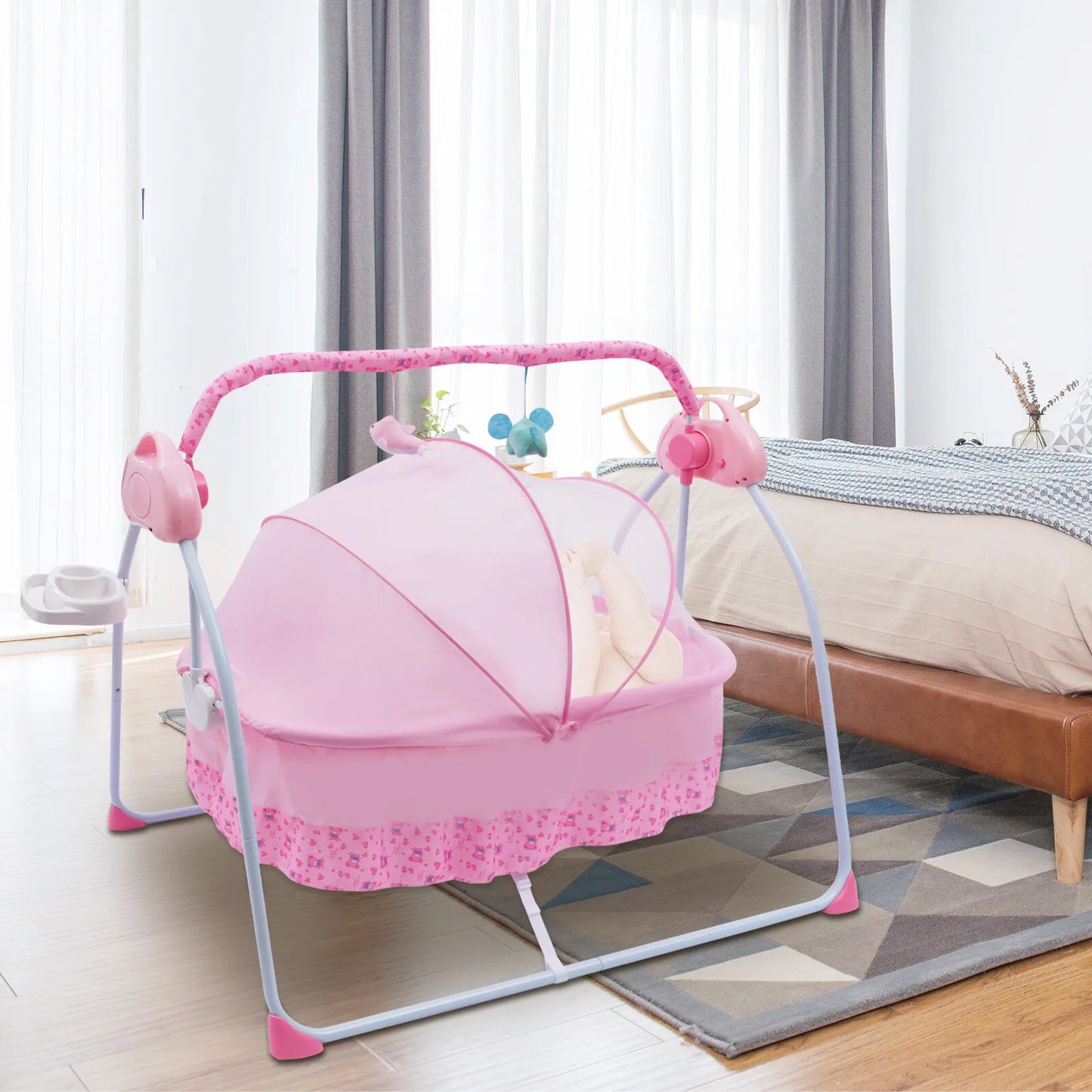 Electric Baby Rocker Swing Crib Cot Bed Infant Cradle with Bluetooth Music