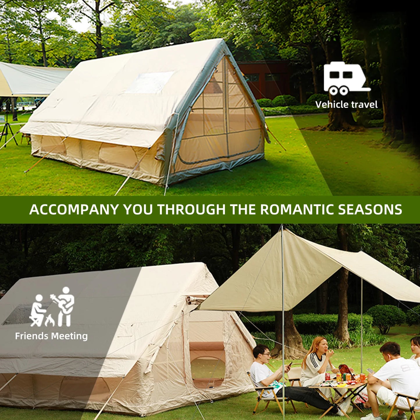 Large Inflatable Camping Tent with Hand Pump Easy Setup Portable Design for 8 Plus Users