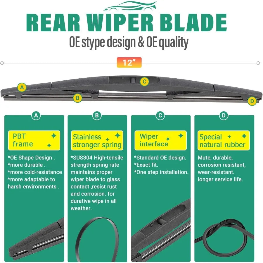 Windshield Wiper Blades Replacement For Honda HRV 2023 2024 2025 Premium All Weather Front And Rear Wipers Set