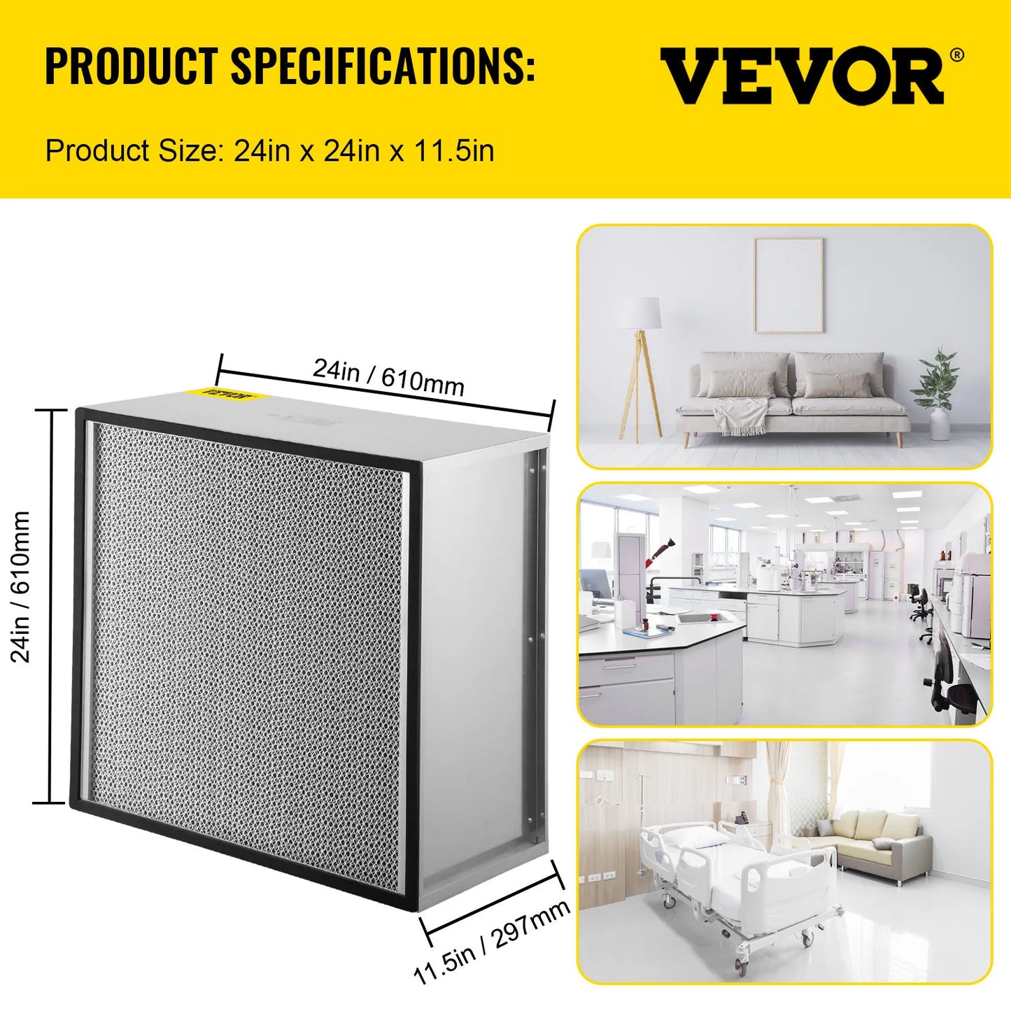VEVOR HEPA Replacement Filter True HEPA Pleated Air Filter with Galvanized Frame Compatible with Novair 20