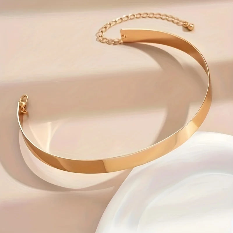 Lxalry 14K Gold & Platinum Choker Necklace - Adjustable Hypoallergenic Jewelry for Women, Minimalist Designer Chain for Daily