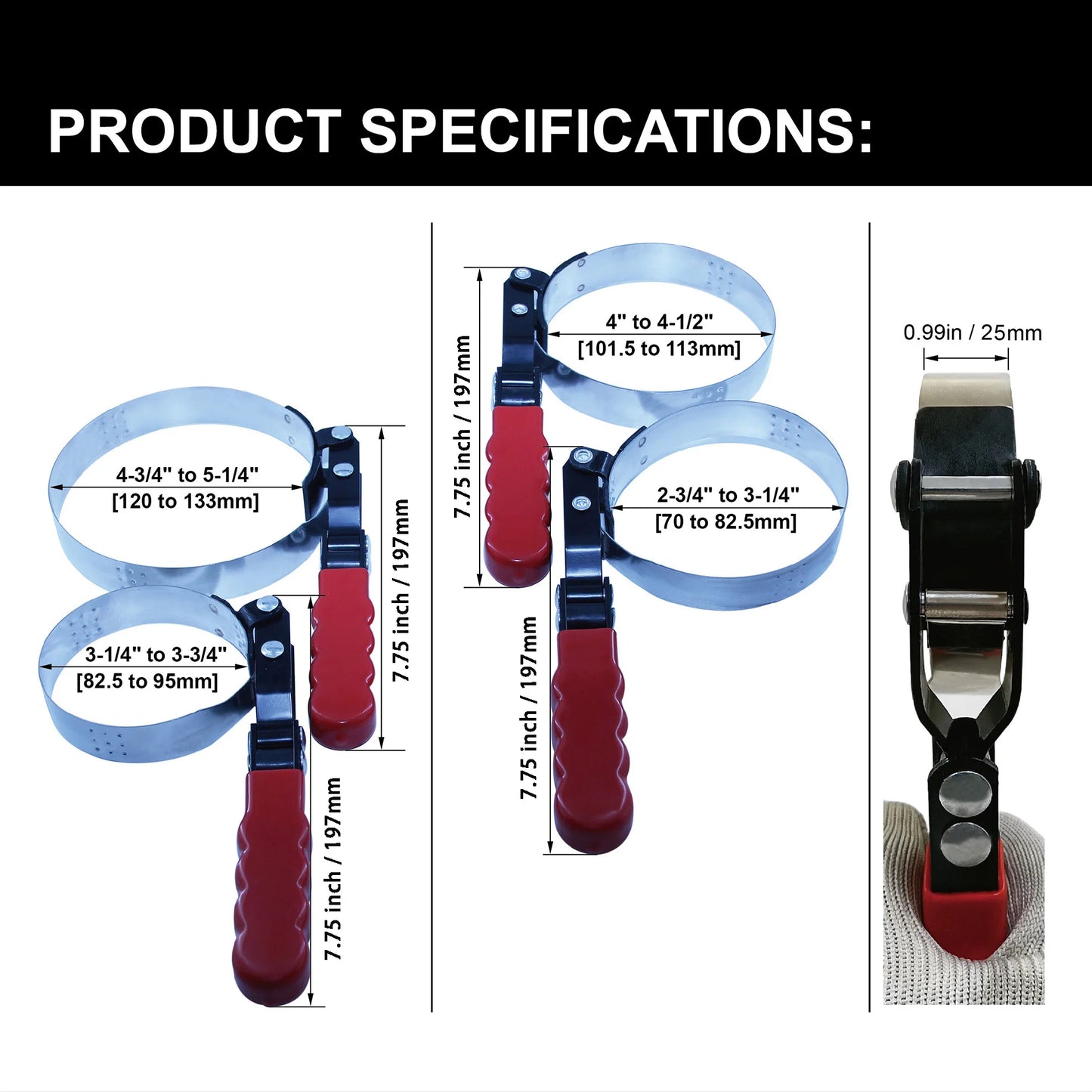 4Pc Oil Filter Wrench Set Swivel Truck Gripper 180 Degree