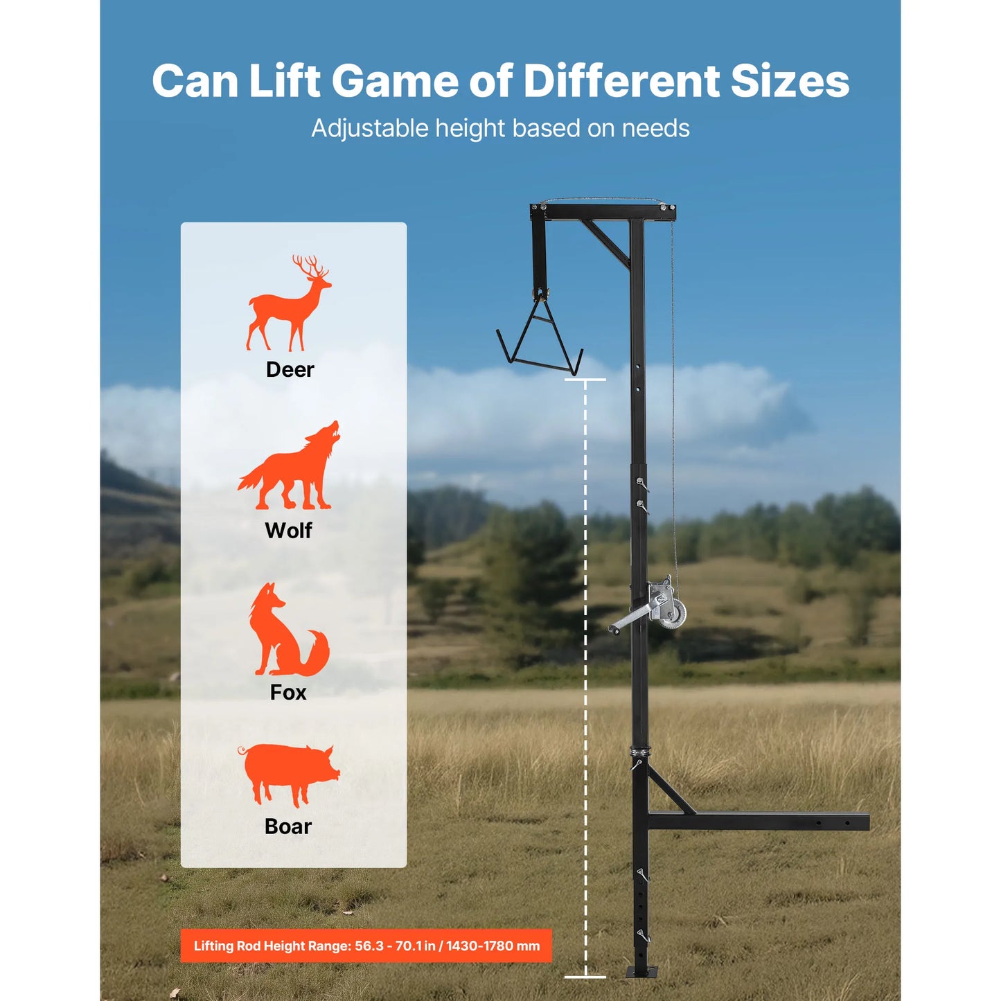 SucceBuy 400/500/600Lbs Truck Hitch Game Hoist with & Adjustable Height Hunting Deer Hoist Winch for Skinning & Cleaning Game