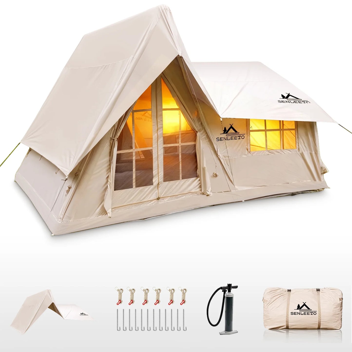 Inflatable 6 To 8 Person Camping Tent For 4 Season With Rainfly And Stove Jack