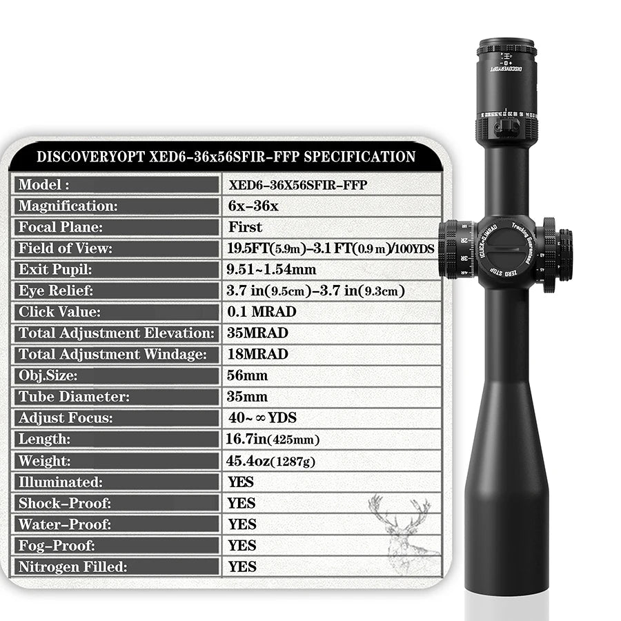 DiscoveryOpt Xed 6 To 36X56SFIR FFP Riflescope MRAD