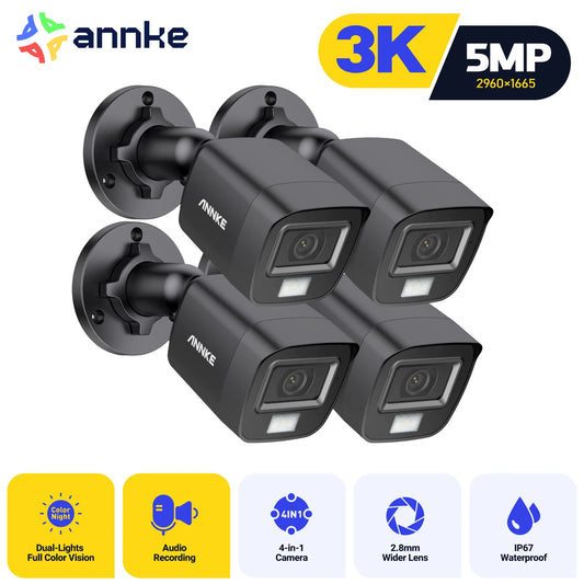 Annke 3K 5MP Dual Light Audio Fixed Bullet Camera 2.8mm Lens CCTV Video Surveillance Camera with Built-in Mic