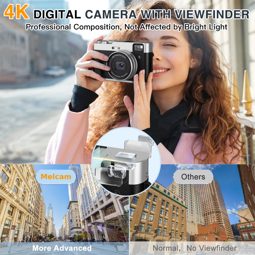 4K Digital Camera Auto Focus 48MP Vlogging Camera for YouTube Anti Shake Video Camera with Viewfinder Flash and Dial 16X Zoom