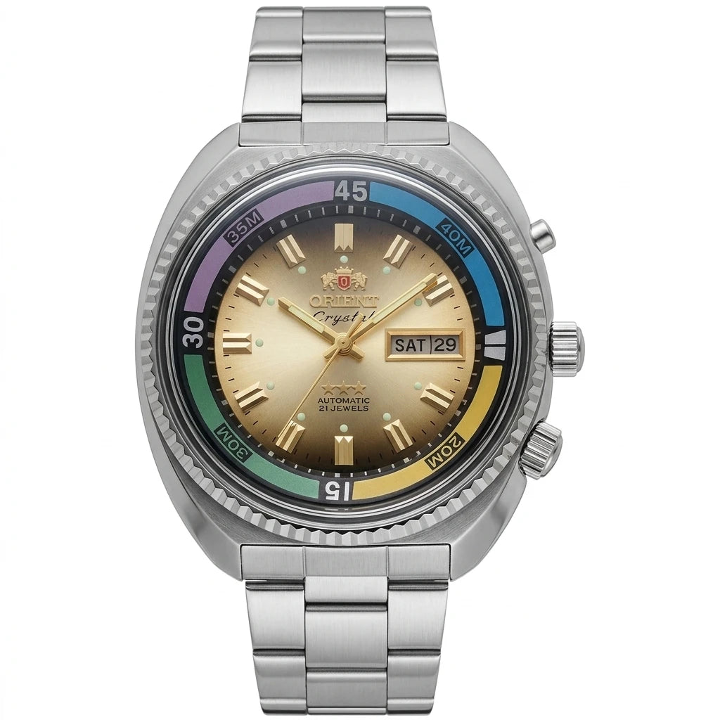 ORIENT Retro World Timer Automatic Watch 21 Jewels Day Date Luminous Stainless Steel Men Mechanical Wristwatch