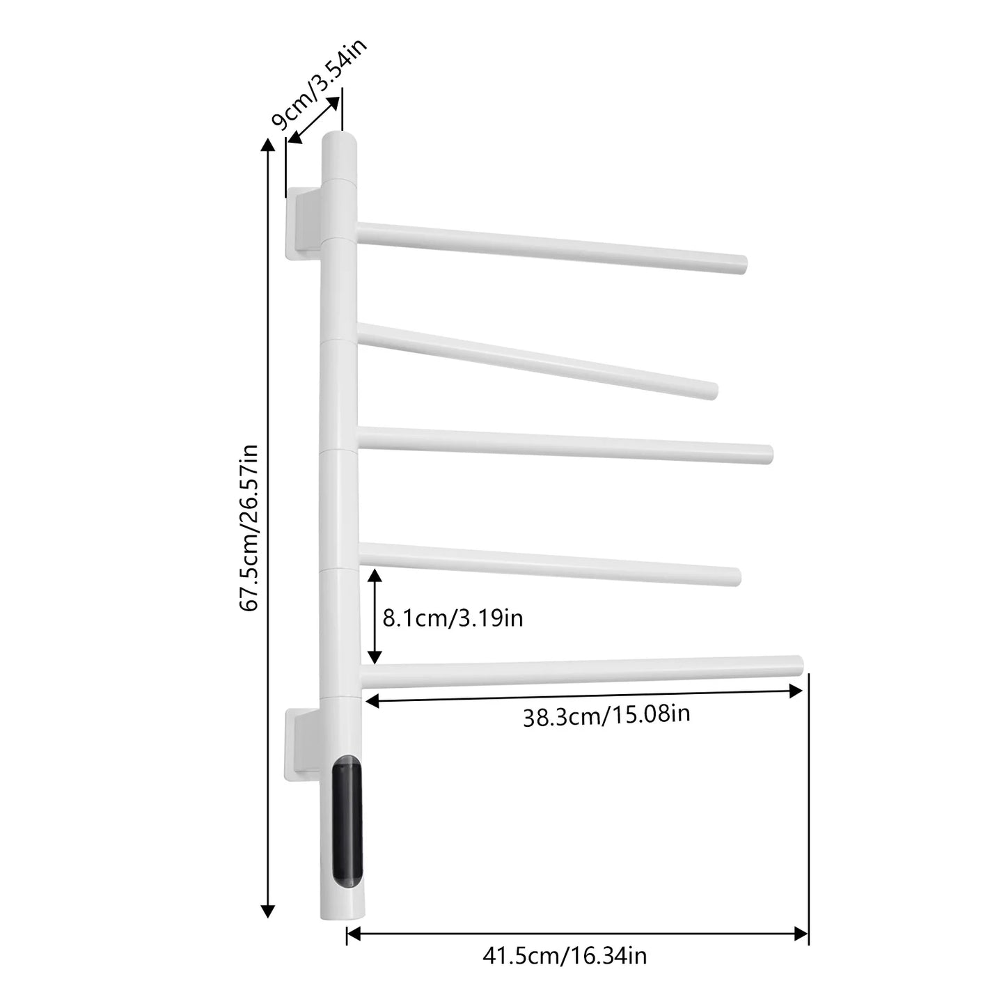 180 Degree Rotation Wall Mounted Smart Heated Towel Rack With LED Display IPX5