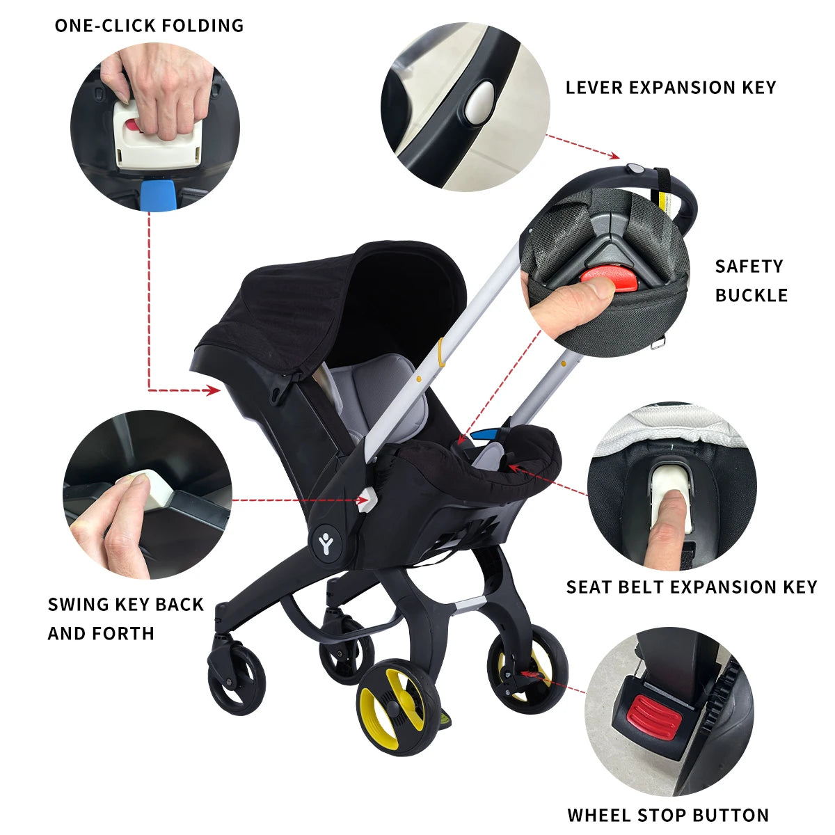 Portable Foldable Baby Stroller Metal Frame Sunshade