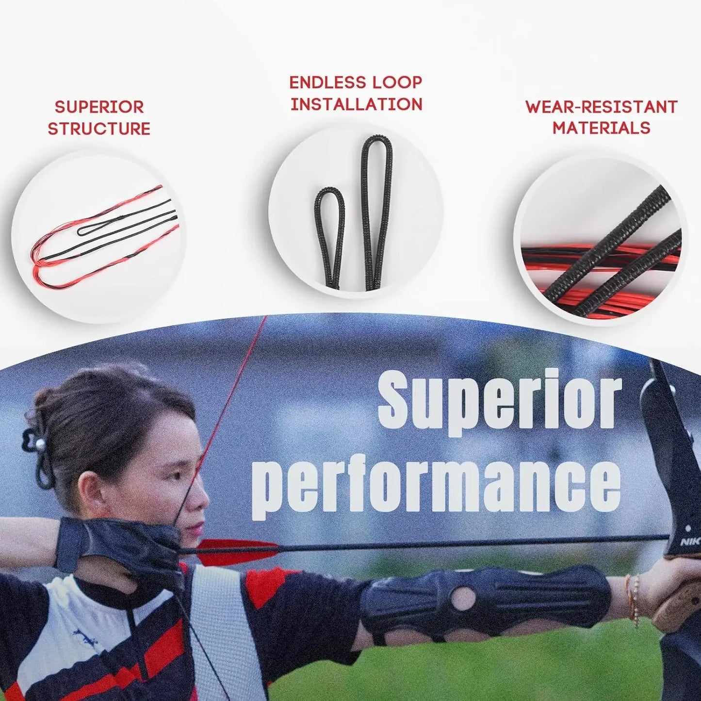 Bow String for Recurve Long Bows, Bowstring Traditional Bow Replacement, AMO 56 to 62 inch -12-14-16 Strands, W/2 Brass Nocks