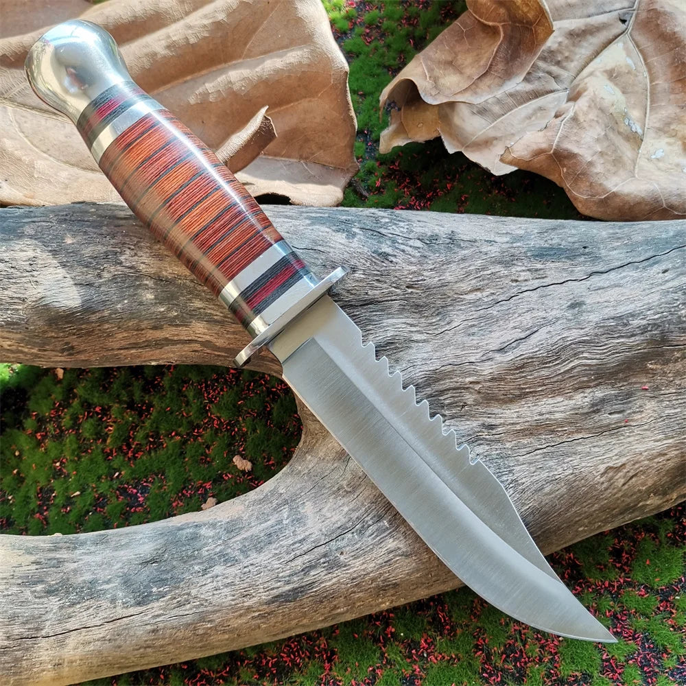 High Quality 8CR15Mov Steel Blade Hunting Knife with Wooden Handle Sharp and Reliable Straight Knife with Oxford Cloth Cover