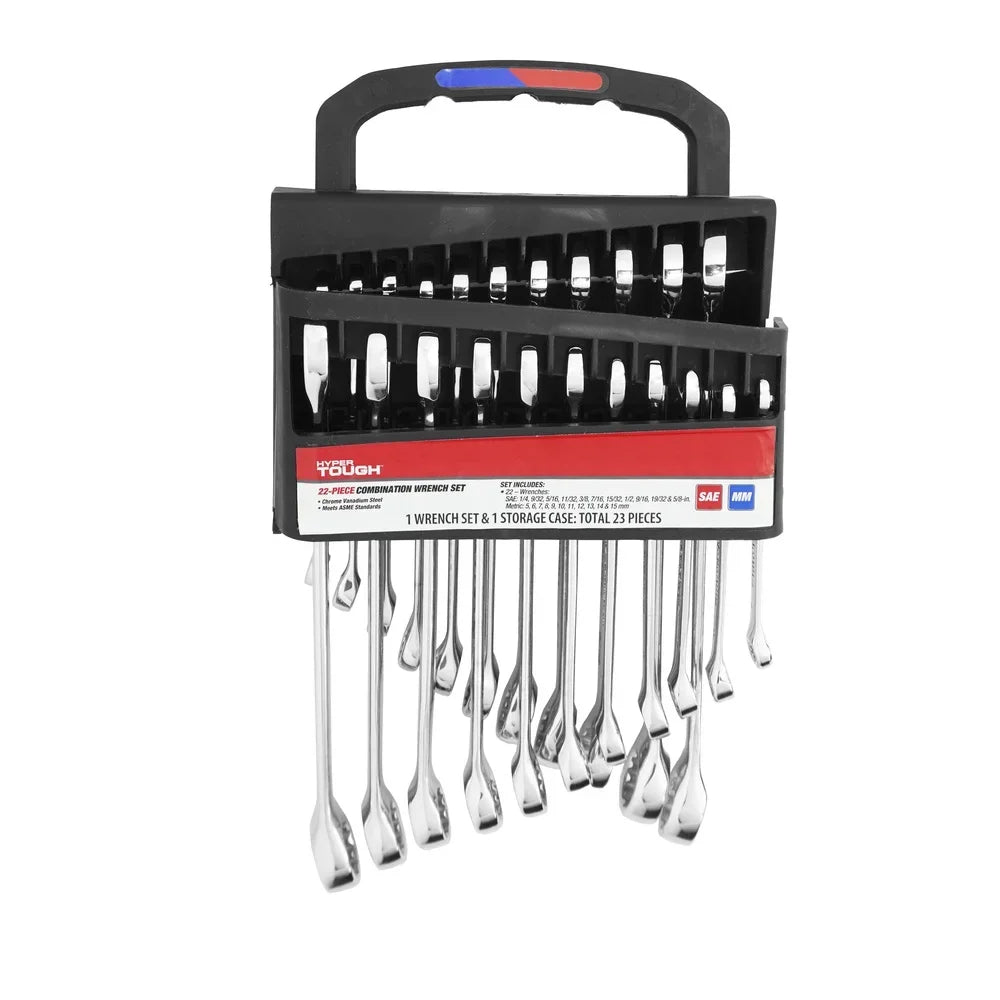 22 Piece Metric SAE Combination Wrench Set Chrome Finish