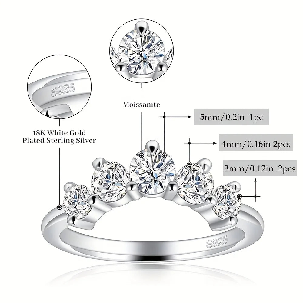 1pc S925 Silver 1.7ct Moissanite 5-Star Unisex Eternity Ring Moissanite Gemstone Jewelry Gifts for Mother Gifts for Him